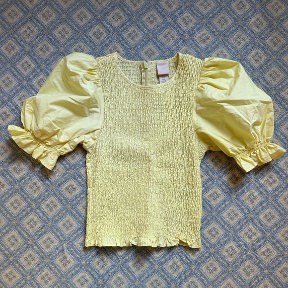 H&M Yellow Cotton Blouse with Smocked Bodice and Puff Sleeves - Picture 1 of 6